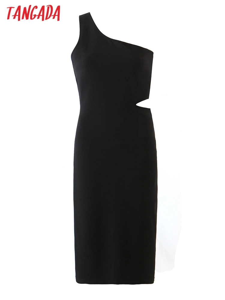 Платье женское черное простое с вырезом и открытой спиной без рукавов 8H70 |