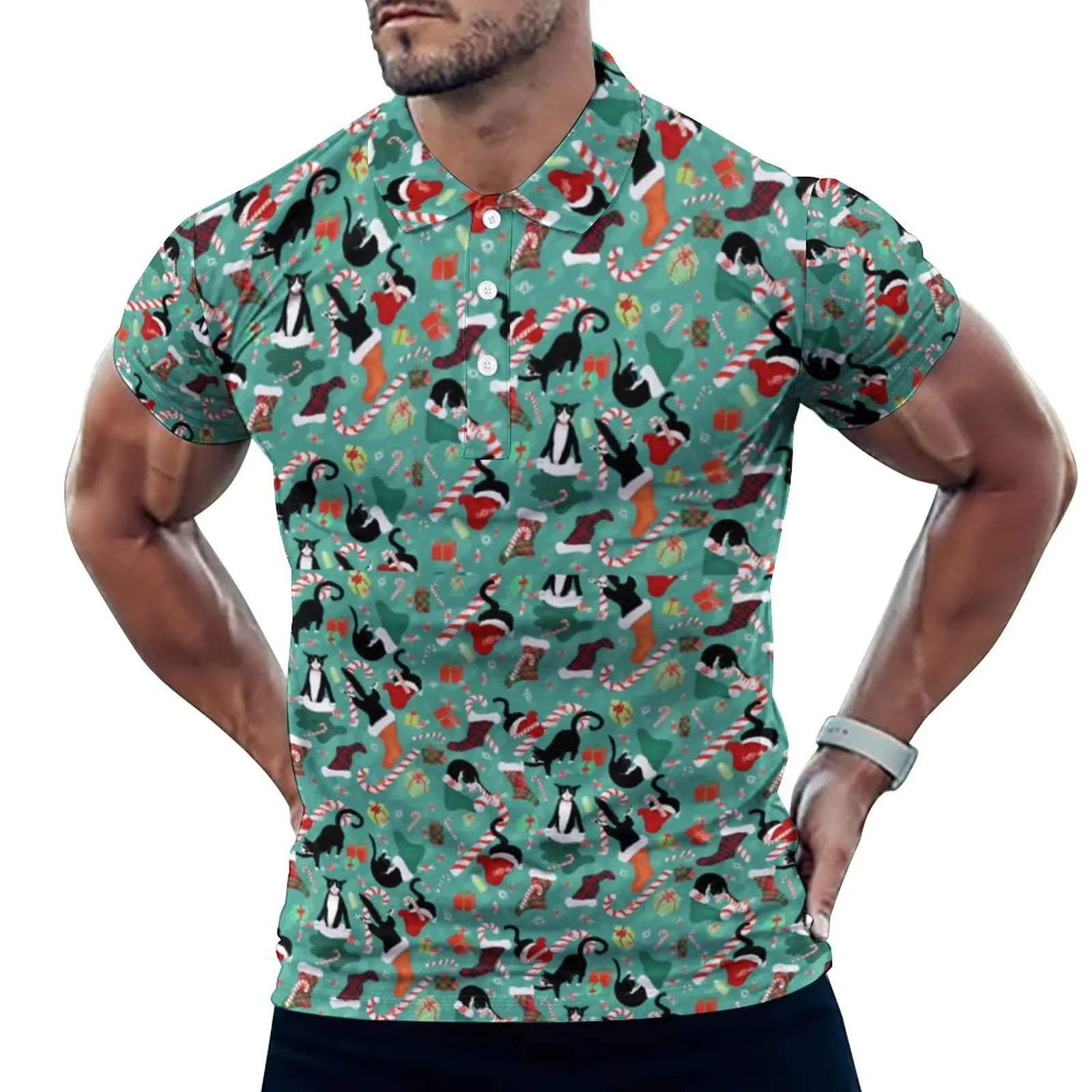 

Повседневные футболки с забавным принтом кота, рождественские чулки, рубашки-поло, мужская рубашка в стиле ретро, дизайнерская летняя одежд...