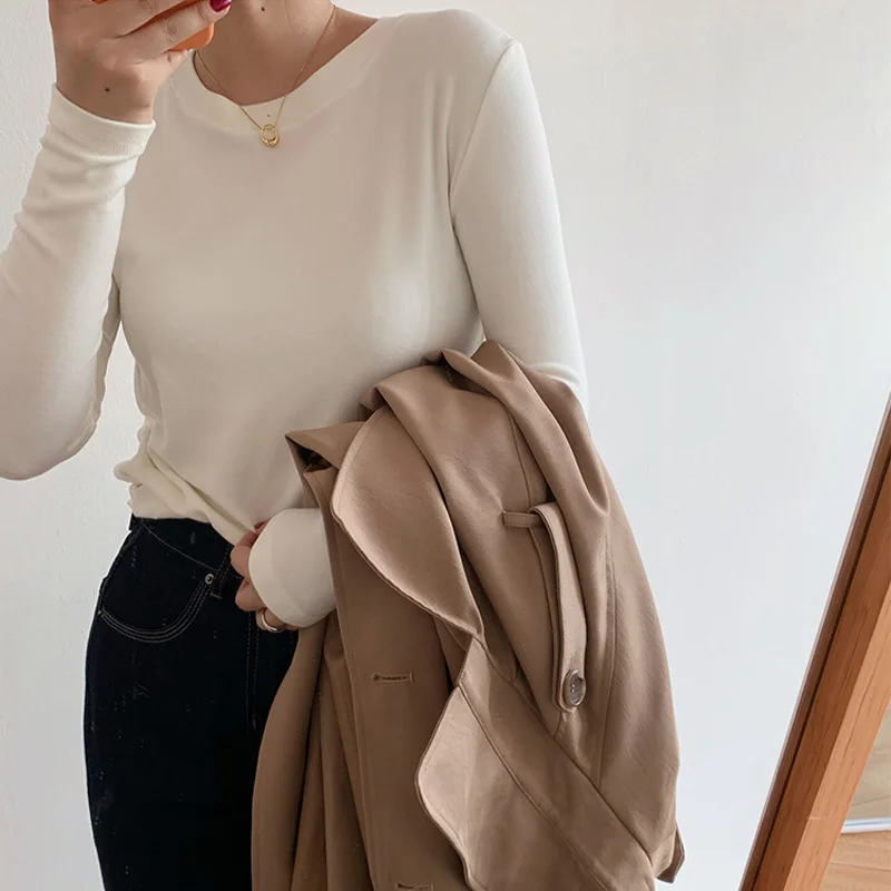 

Long Sleeve Fleece Bottoming Shirt De Velvet Round Neck Bottoming Shirt Women's New Plush Sweater Inside With Pure Cotton