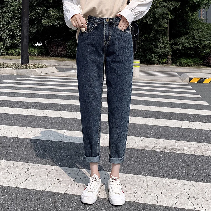 

2021 New Slim Straight Thick Fleece Harem Pants Autumn Winter Warm High Waist Loose Plush Jeans Ladies Trousers Velvet Plus Size