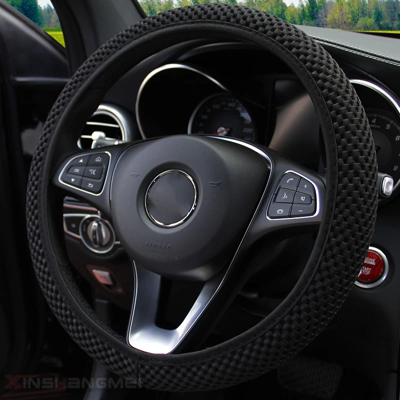 

Elastic Car Steering Wheel Cover 37-38cm Leather Embroidered Color Diamond-Studded Steering Wheel Cover Four Seasons Universal