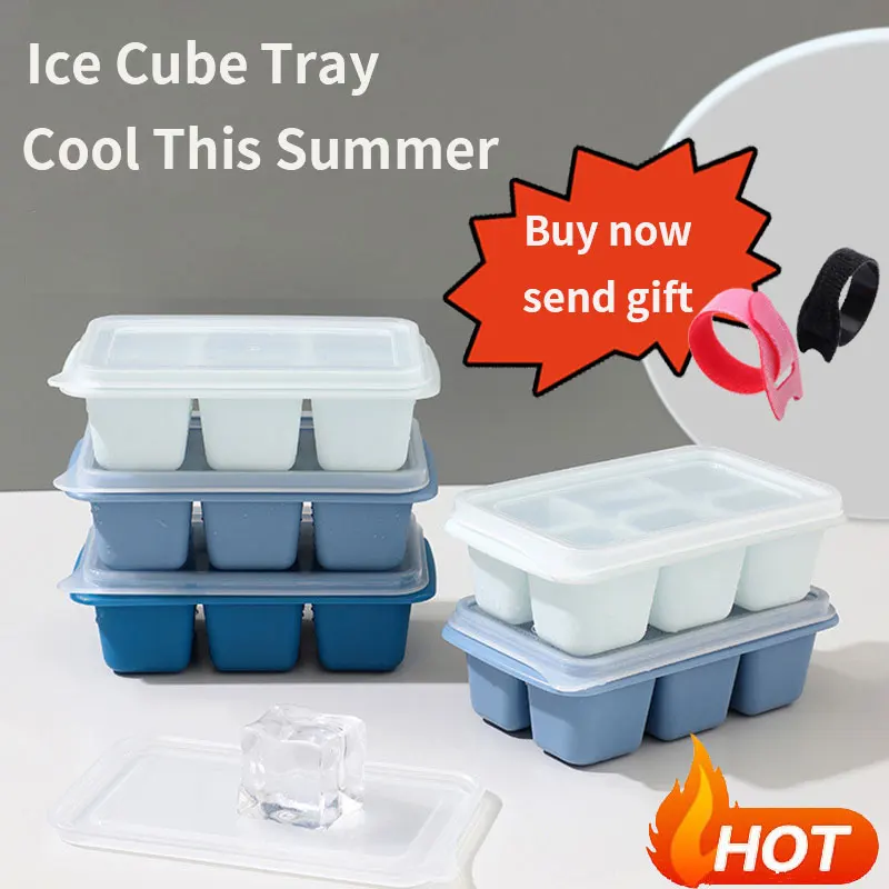 

6 Grids Silicone Ice Cube Tray Ice Cube Mold With Cover Ice Maker Kitchen Gadgets