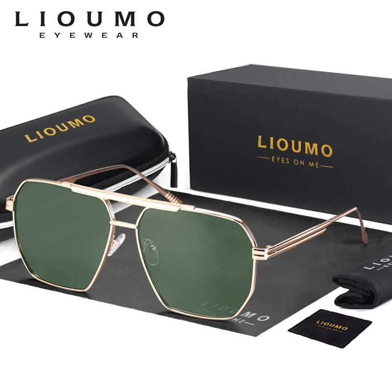 

Очки солнцезащитные LIOUMO поляризационные для мужчин и женщин, роскошные дизайнерские модные солнечные аксессуары для вождения с антибликовым покрытием и зелеными линзами, 2023