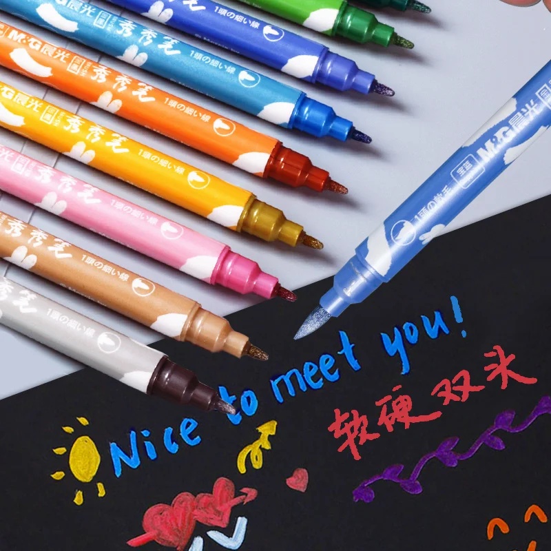 Двусторонняя металлическая маркерная ручка 12 цветов хайлайтер блестящая