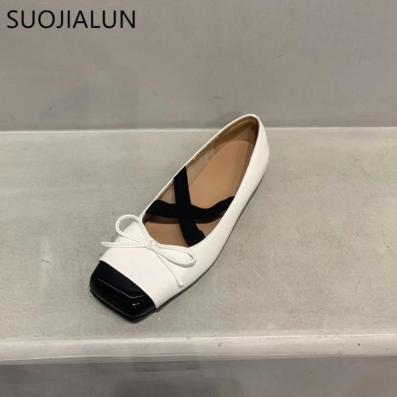 SUOJIALUN 2023 Spring New Women Flat Shoes Fashion Shallow Slip On Ladies Casual Ballet Shoes Round Toe Loafers Classics Mujer