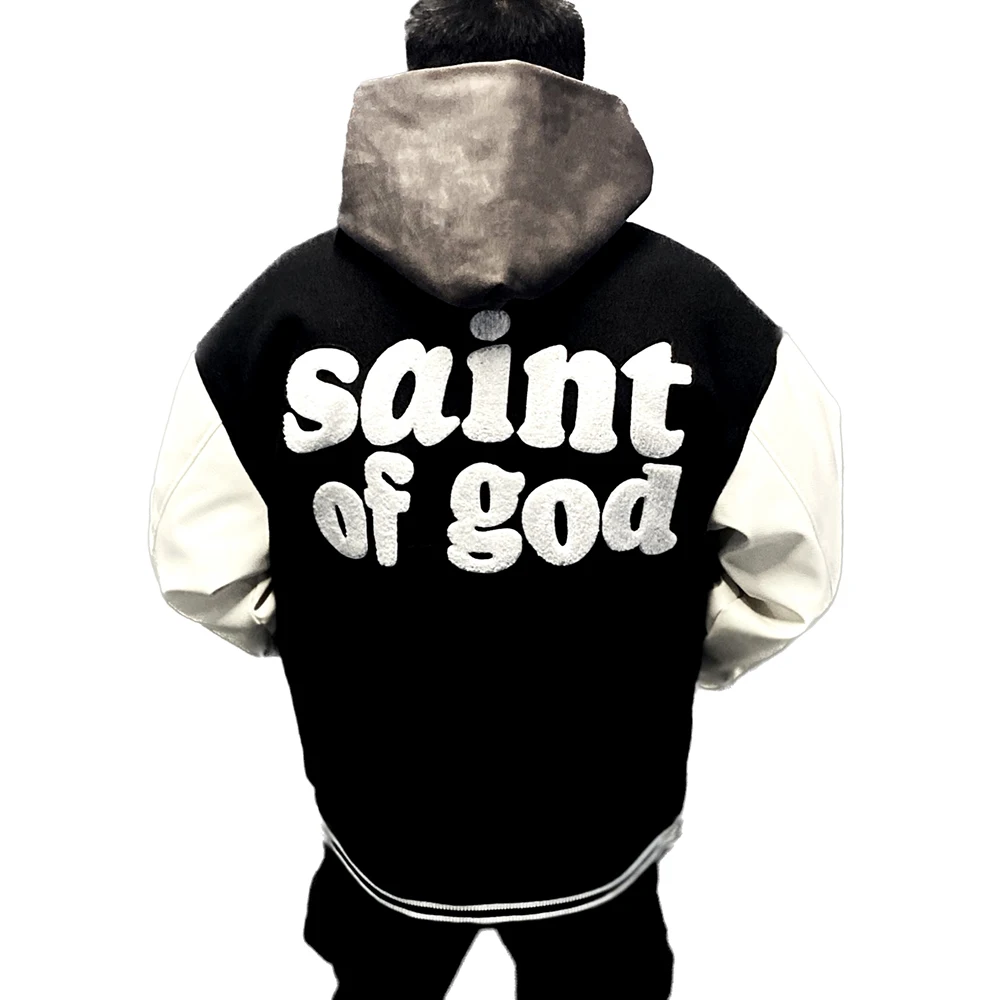 

Куртка-бомбер Y2k мужская из искусственной кожи, Толстая шерстяная куртка-оверсайз в стиле пэчворк, с рукавами и надписью, зимняя бейсбольная парка