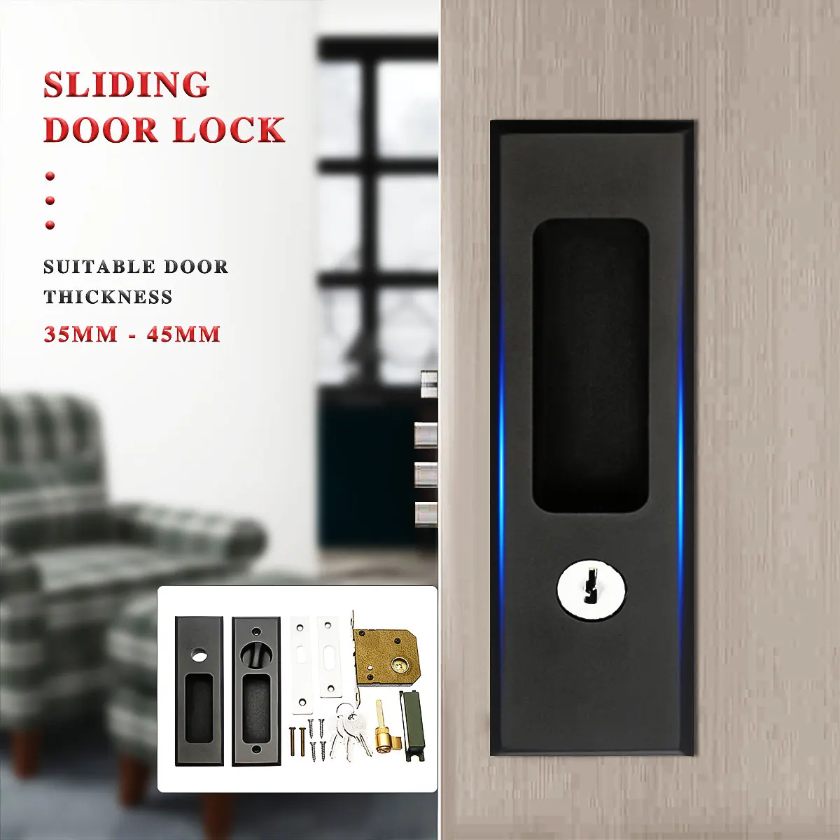 

Mute Mortice Sliding Door Lock Recessed Latch Lock Modern Anti-theft Room Wood Double Door Lock Furniture Hardware with 3 Keys