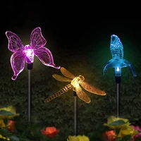 led solar stake lights multi color changing dragonfly butterfly bird lawn lamps outdoor garden yard landscape pathway decoration