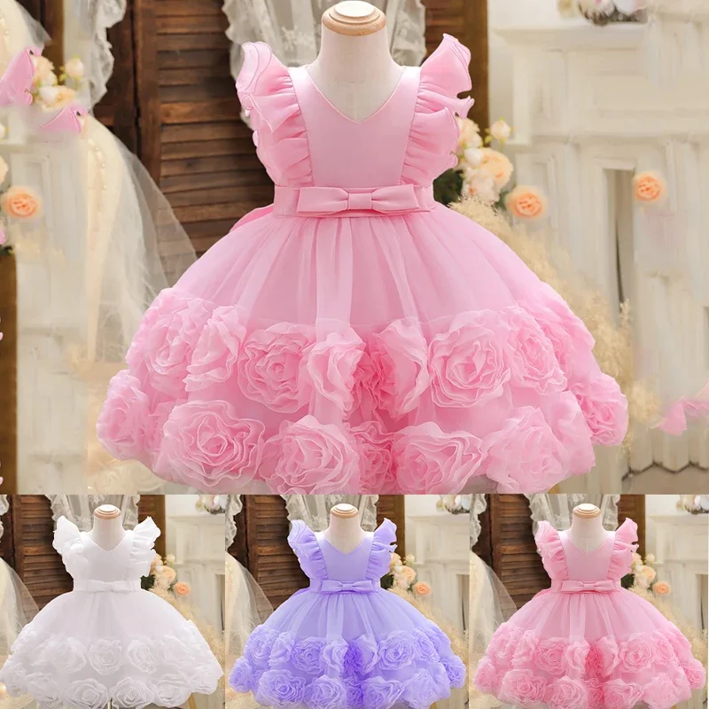 Платье принцессы для девочек с аппликациями Бальное платье длиной до колена из