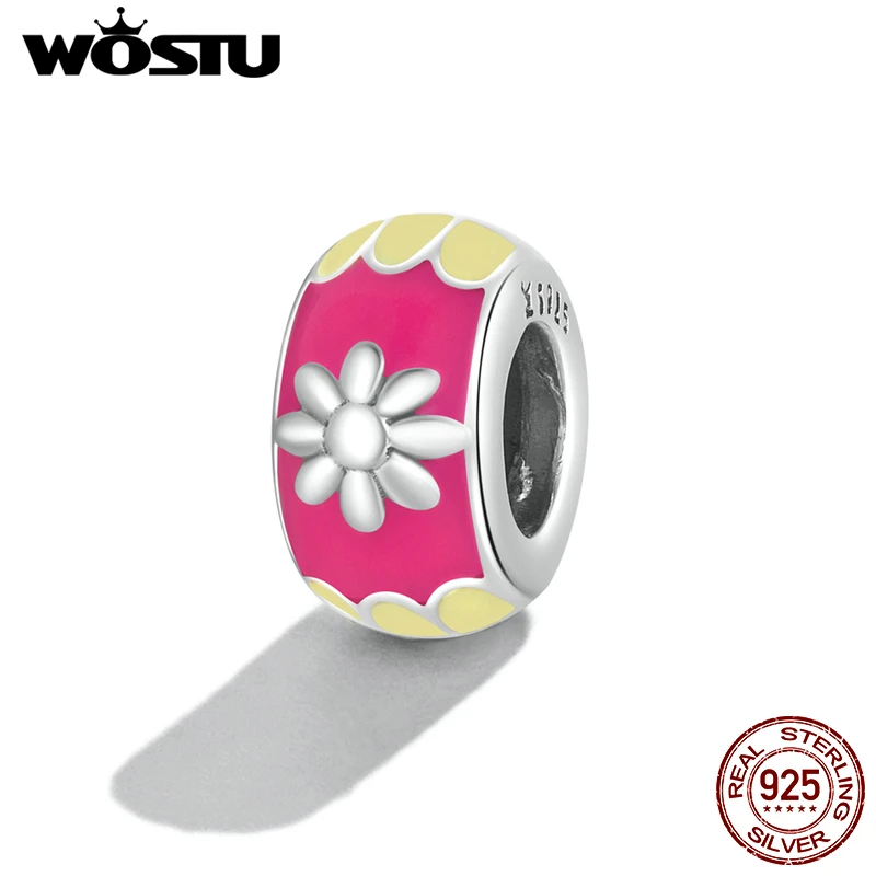 

WOSTU Bead 925 Sterling Silver Colorful Silicone Charm Pendant for Women DIY Orignal Bracelets Bangles Fine Jewelry FIC2120
