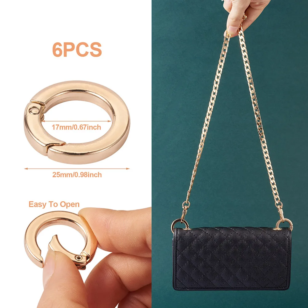 3pcs 1.2m Golden Alloy Curb Chain Bag Straps with 6pcs Alloy Spring Gate Rings Buckle Shoulder Strap Bag Replacement Accessories