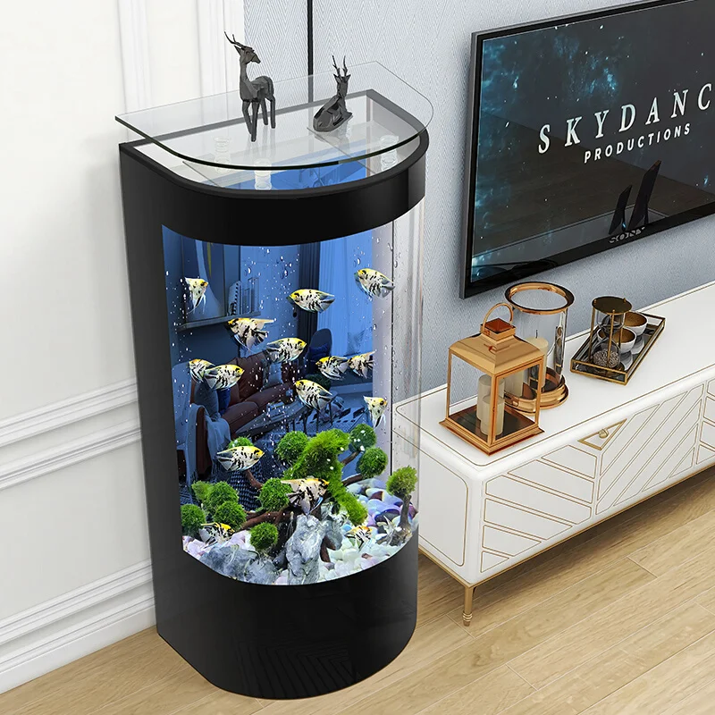 

Fish Tank Living Room Small Change Water Floor Household Semicircle Large Glass Ecological Aquarium Cylindrical Fish Globe