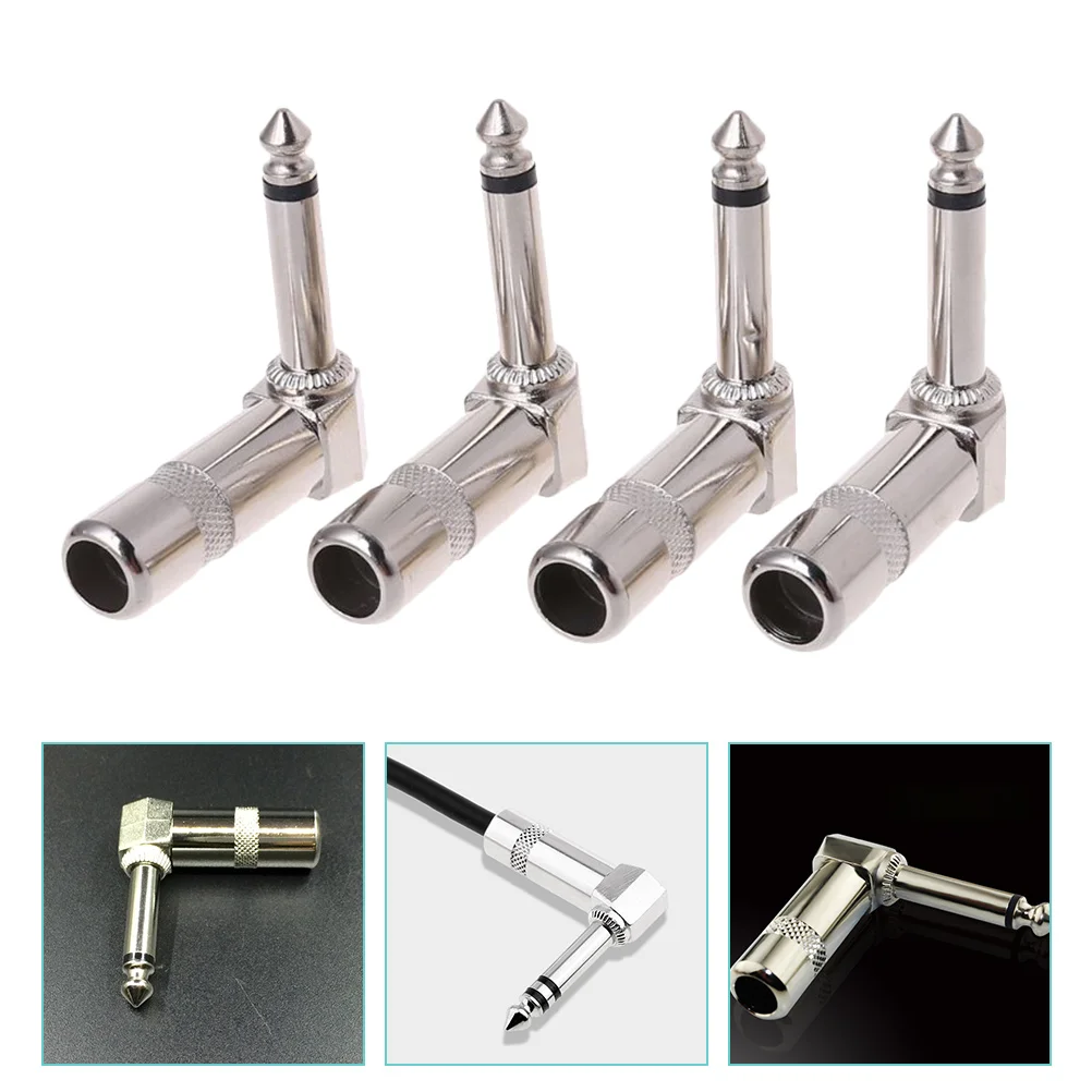 

4pcs Guitar Cable Plug Electric Guitar Metal Mono Bend Plugs Right Angle Plugs