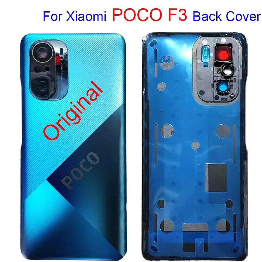 Оригинальная Новинка для Xiaomi POCO F3 задняя крышка батарейного отсека стеклянная панель Задняя крышка корпуса + объектив камеры POCO F3 Крышка батарейного отсека Xiamomi