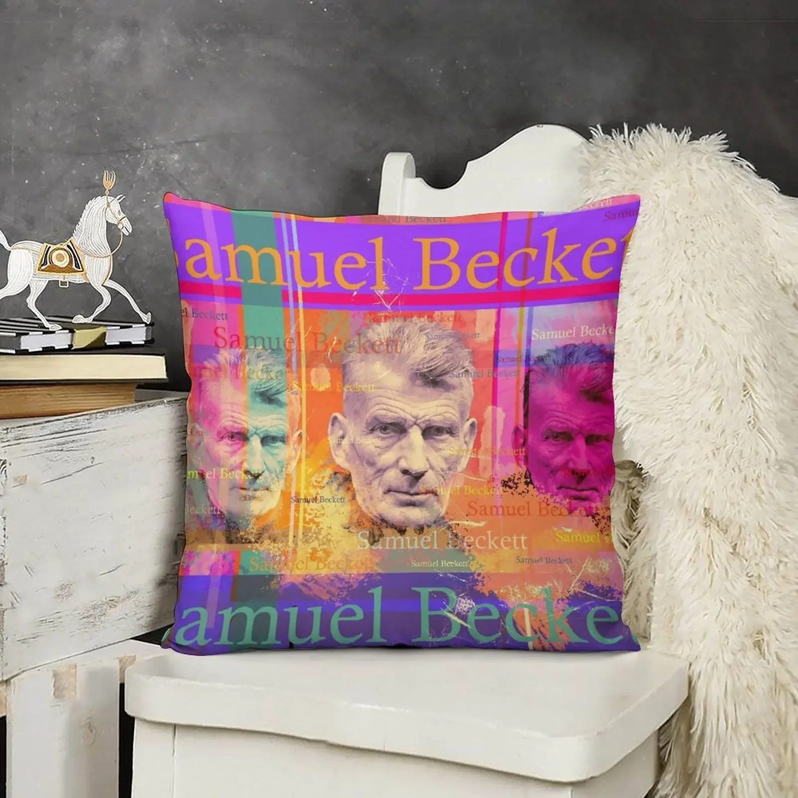 Портрет Сэмюэл Бекнетта эстетика znanego писателя. Декоративная подушка. Чехлы для