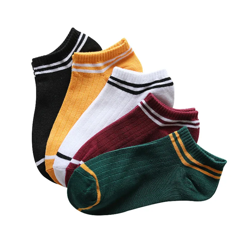 

Two-bar Short Tube Socks Tide Socks College Style Sports Harajuku Style Women's Candy Color Boat Socks