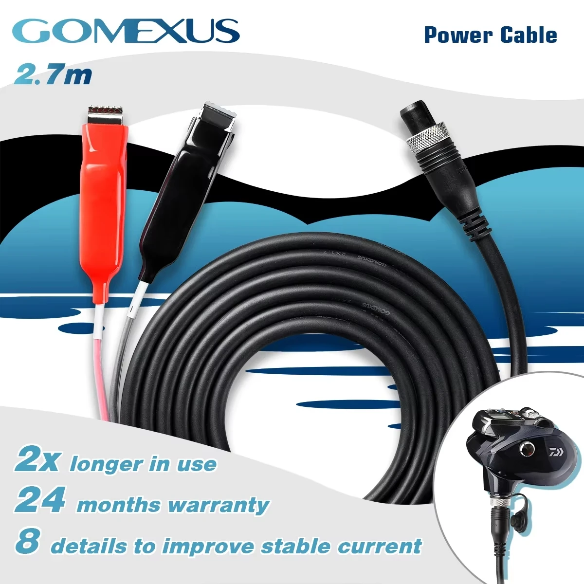 Кабель питания Gomexus 270 см, 500 см для электрических катушек Daiwa Tanacom 750, 1000, Seaborg 200-500, Shimano ForceMaster (art.: 3920db050d3a7) - 3920db050d3a7