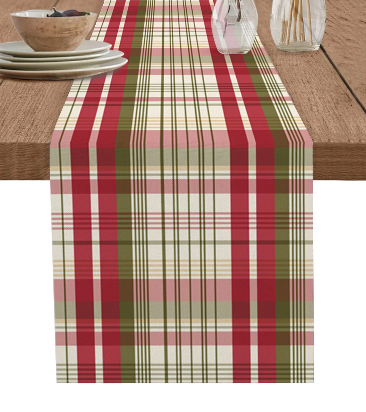 

Autumn Retro Plaid Pattern Table Runner Cotton Linen Wedding Dinner Decor Table Flag Holiday Home Tea Table Decoration