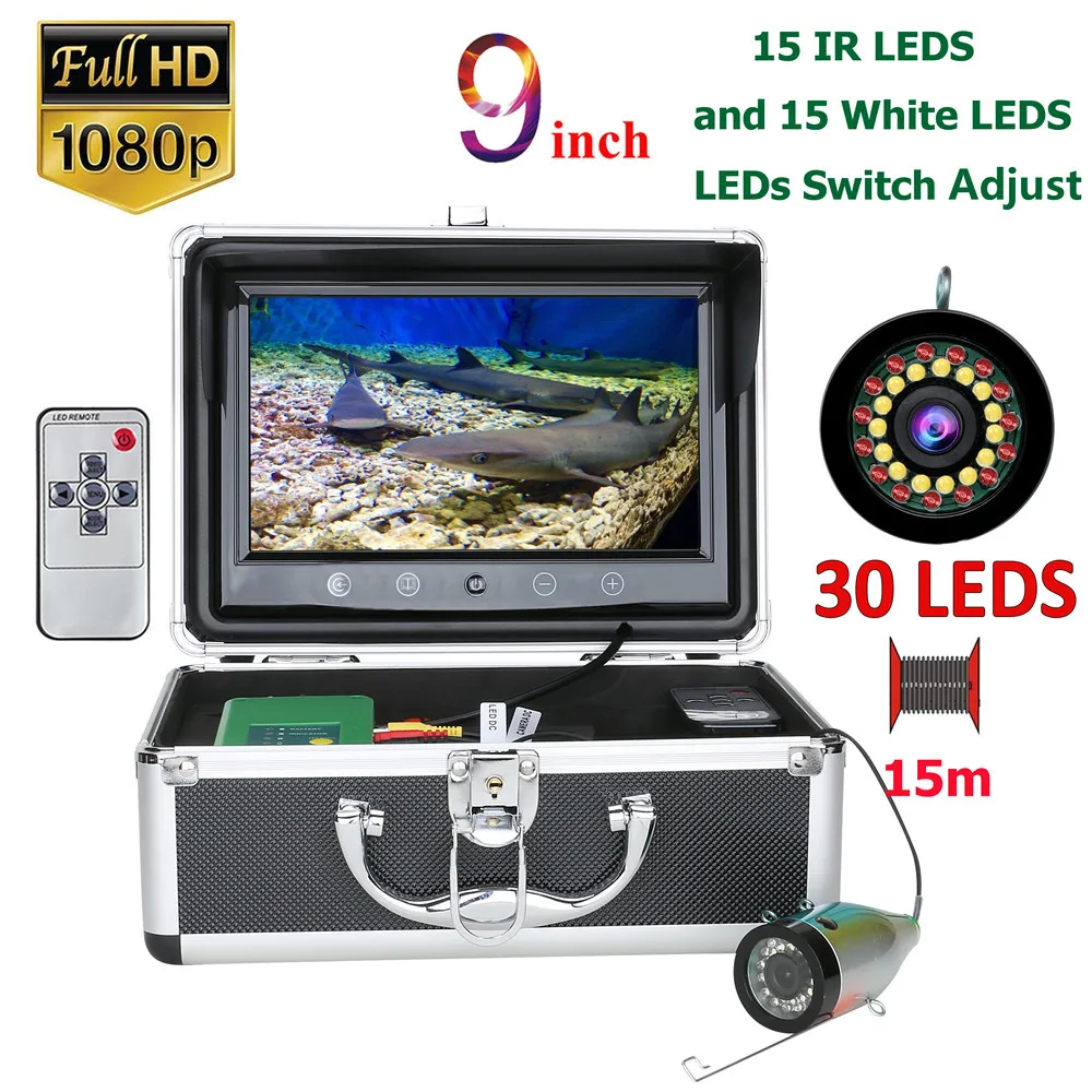 

9Inch Fish Finder Underwater Fishing Camera15pcs Infrared Lamp 1080P 15M Camera+15pcs White LEDs For Ice Fishing