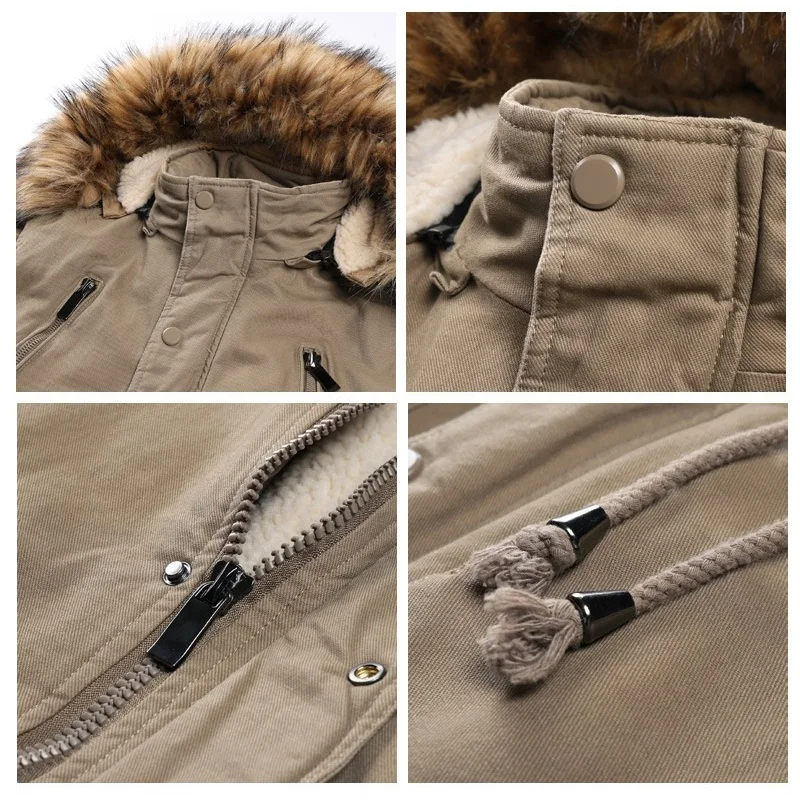 Mid-length Fur Collar Thickened Warm Coat Men's Winter Detachable Hooded Parka Outdoor Sports Tooling Padded Jacket Men Clothing