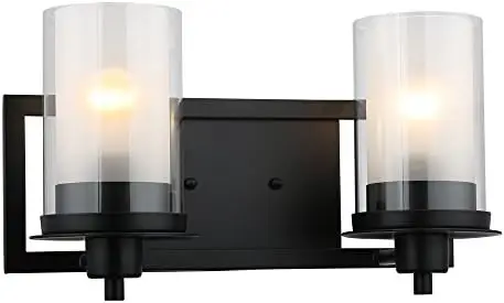 

Black 2 Light Sconce/Bathroom Fixture with Clear and Frosted Glass 73483