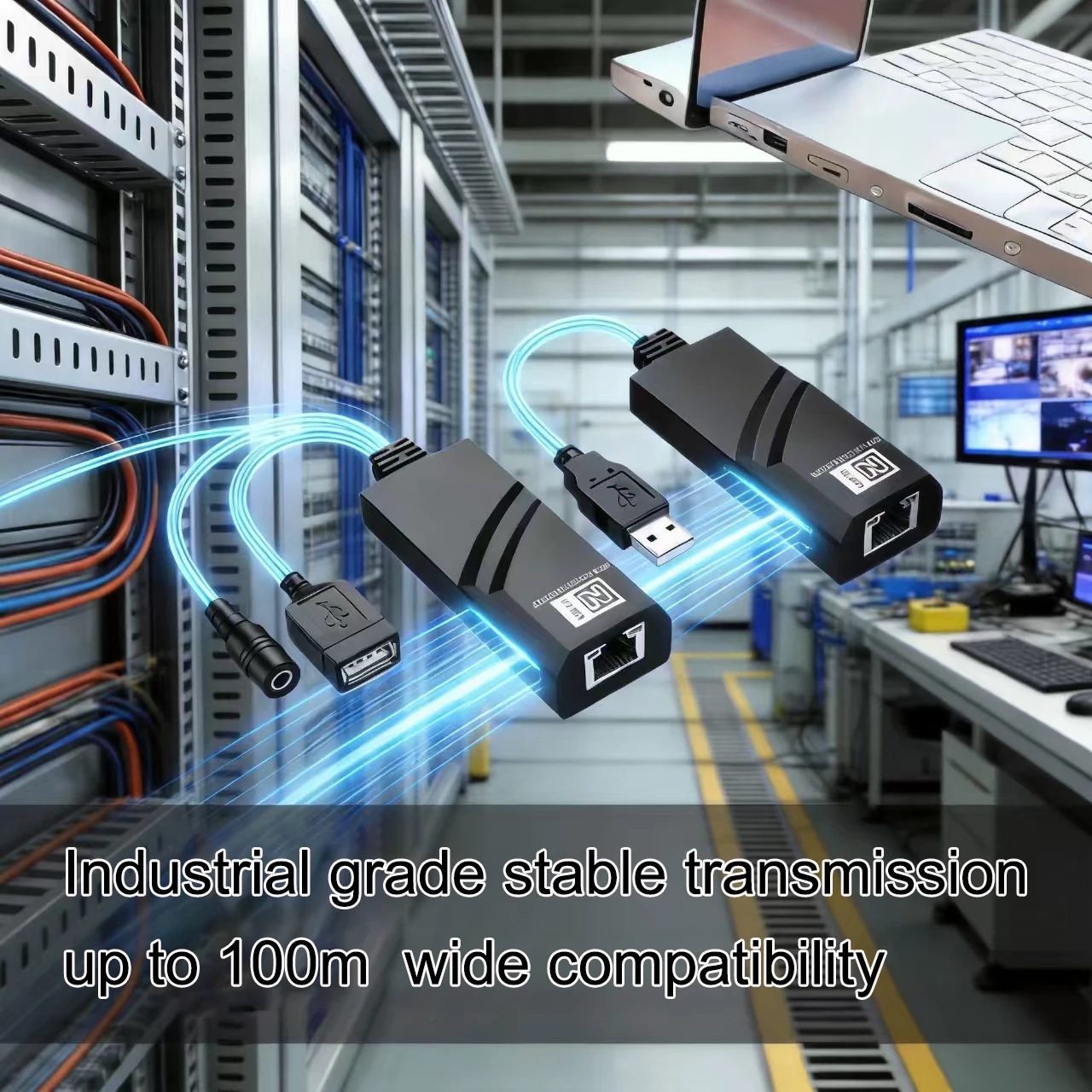 Фото USB 2.0 удлинитель до 100 м через кабель Ethernet Cat5e/Cat6, адаптер USB-RJ45 для камеры, мыши, клавиатуры, принтера, USB-флешки №1