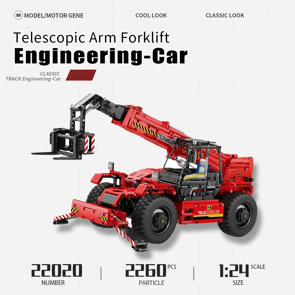 

Technical Telescopic Arm Forklift Lifting Crane Engineering Car 22020 Moc High Tech Brick Building Blocks Model Kids Toy 2260pcs