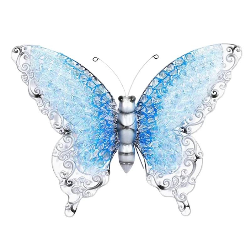 

3D имитация искусственных серебряных бабочек, настенные украшения с синими крыльями, настенные украшения с бабочкой