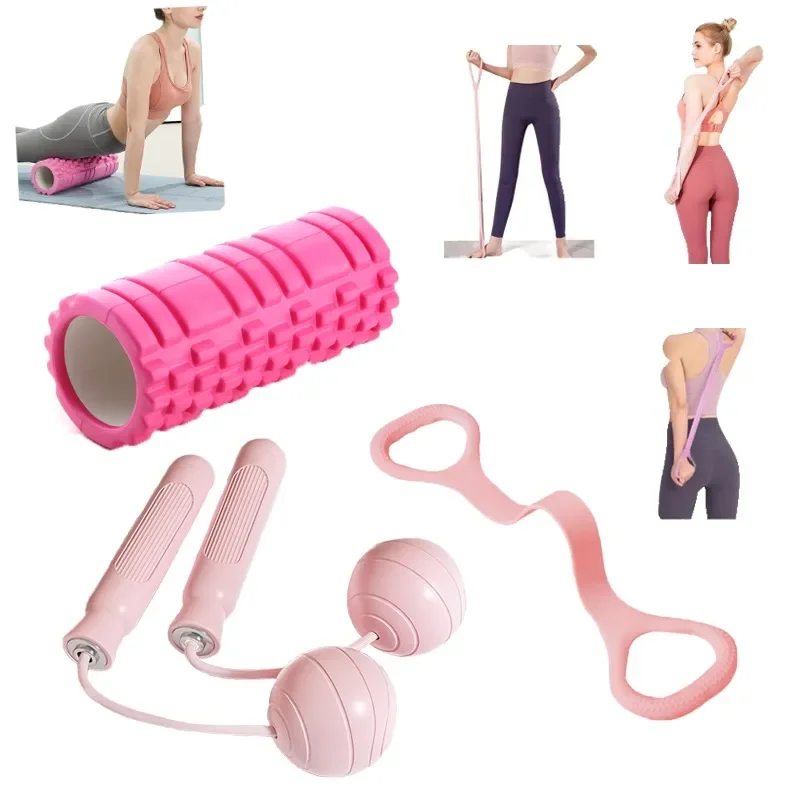Эспандеры скакалка и набор колон для йоги домашний фитнес спортивное