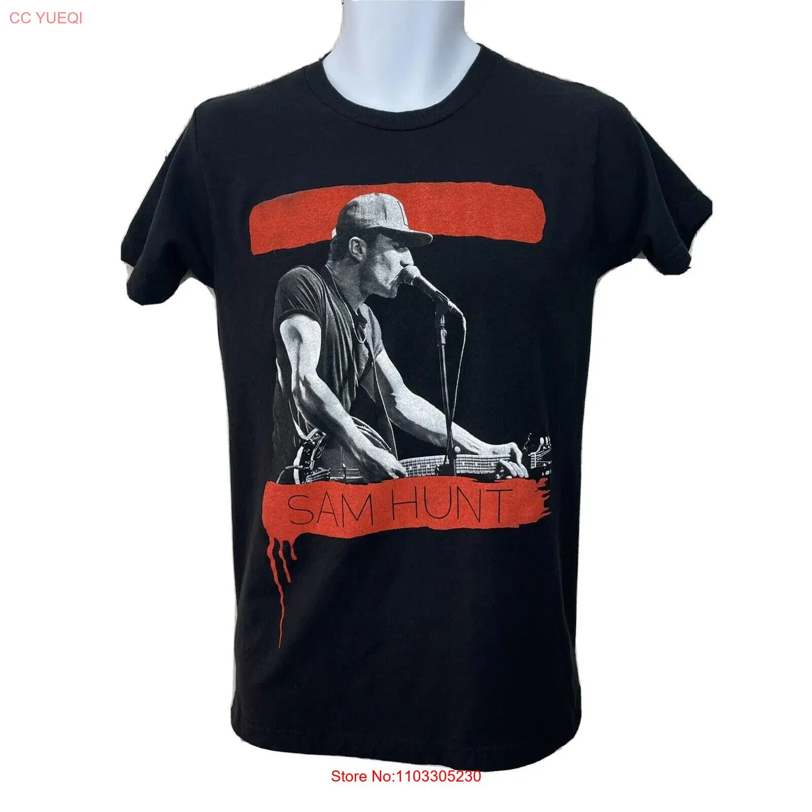 Футболка Sam Hunt 2015/для взрослых (S) черная из 100% хлопка/облегающая