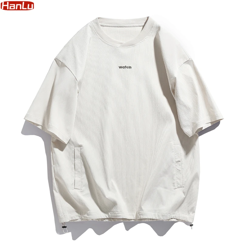 Summer New 2pcs Men's Sets Baggy Short Set Clothing Loose  Cross threaded drawstrin T Shirts /Shorts Stylish Oversize Streetwear