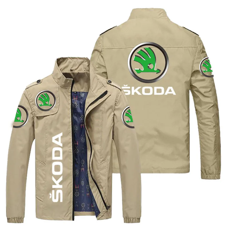 

Куртка мужская с логотипом Skoda, Повседневная ветровка на молнии, приталенная, модная Бомбер с длинным рукавом в стиле хип-хоп, весна-осень