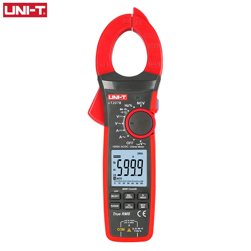 UNI-T Digital Clamp Meter True RMS AC DC Current 1000A 1000V UT207B UT208B LPF 6000 Count Backlight Flashlight Multimetro Tester