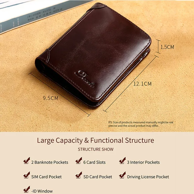 Men's Purse Minimalism Genuine Leather Wallet Business RFID Blocking Credit Card Holder Bag Wallet Wallets for Men and Women 6
