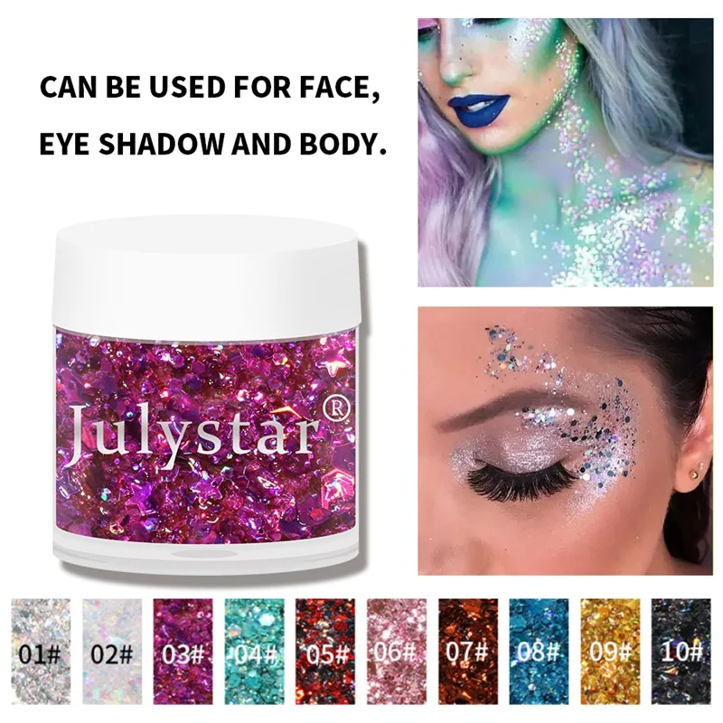 Eye Glitter Nail Hair Body Face Shimmer Gel Diy Diamond Flash Loose Sequins Gel Cream Art Sticker Makeup Decor Party Festival