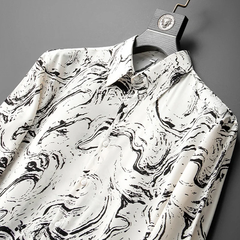 Art Print Men's Shirts 2022 Long Sleeve Loose Casual Shirt Fashion Lapel Tops Social Party Streetwear Party Tuxedo Men Clothing