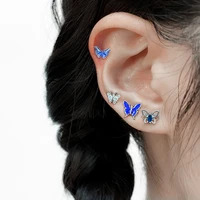 1pc crane blue butterfly stainless steel helix piercing earring cartilgae cz zircon exquisite tragus conch piercing body jewelry