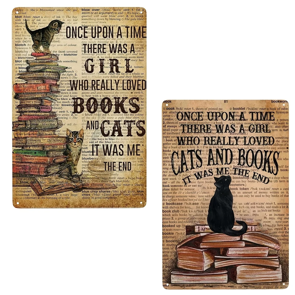 

B Metal Aluminum Sign, Cat Books Wall Art Decor, Retro Vintage Kitchen Bedroom Cafe Living Room Wall Decor Sign, 8*12in