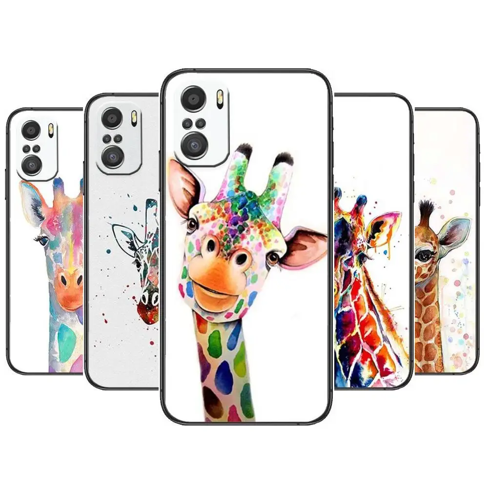

Watercolor Giraffe Painting Phone Case For xiaomi mi 11 Lite pro Ultra 10s 9 8 MIX 4 FOLD 10T 5g Black Cover Silicone Back Prett