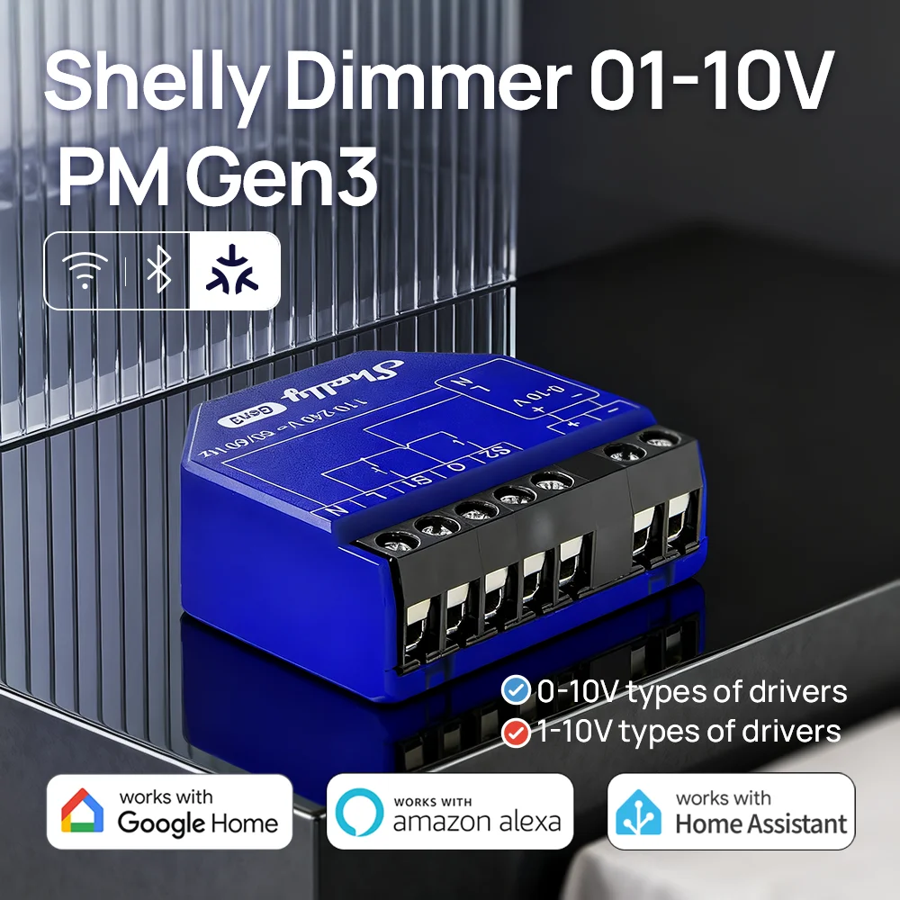 

Диммер Shelly 0/1-10 В PM Gen3 Wi-Fi с Bluetooth-управлением Интеллектуальный контроллер затемнения с измерением мощности Точное энергопотребление