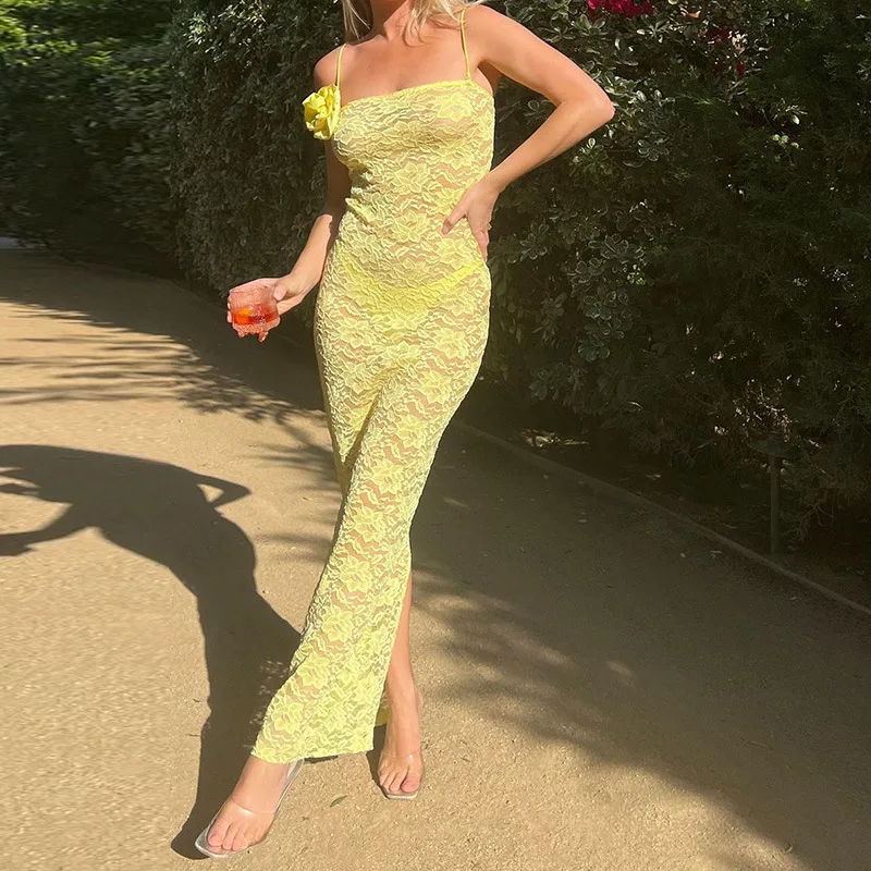 

Women Elegant Fashion Maxi Long Bodycon Lace See Through Summer Dress 2023 Sexy Party Birthday Evening Club Wrap Dress