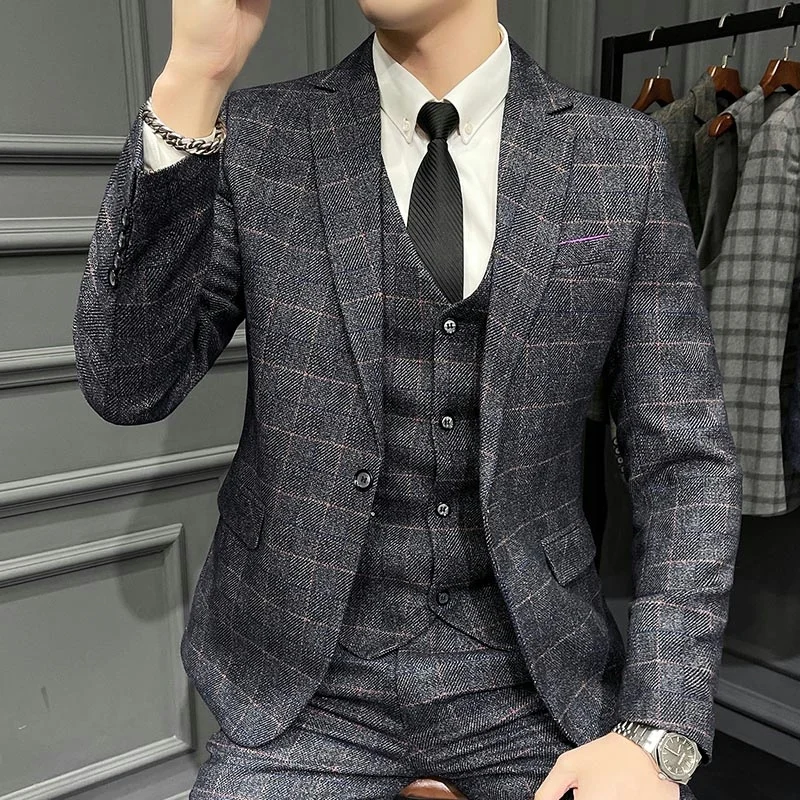 

3 Pieces Suits Sets Men Wedding Groom Formal Dress Tuxedos Slim Fit Business Prom Dress High Quality Jackets+Pants+Vest Suit 5XL