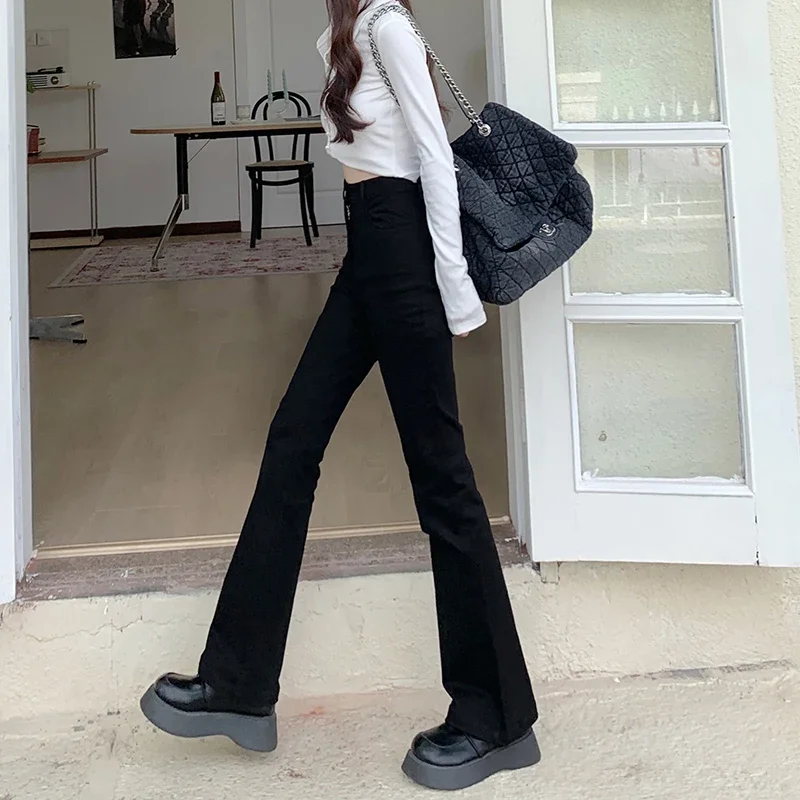 Женские джинсы-клеш с завышенной талией коричневые джинсовые брюки-клеш высокой