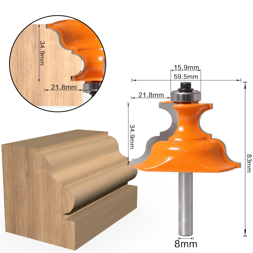 

8mm Shank Multi-Profile Router Bit with Top Bearing Woodworking Face Milling Cutter Diameter-59.5mm Cutting Length-34.9mm