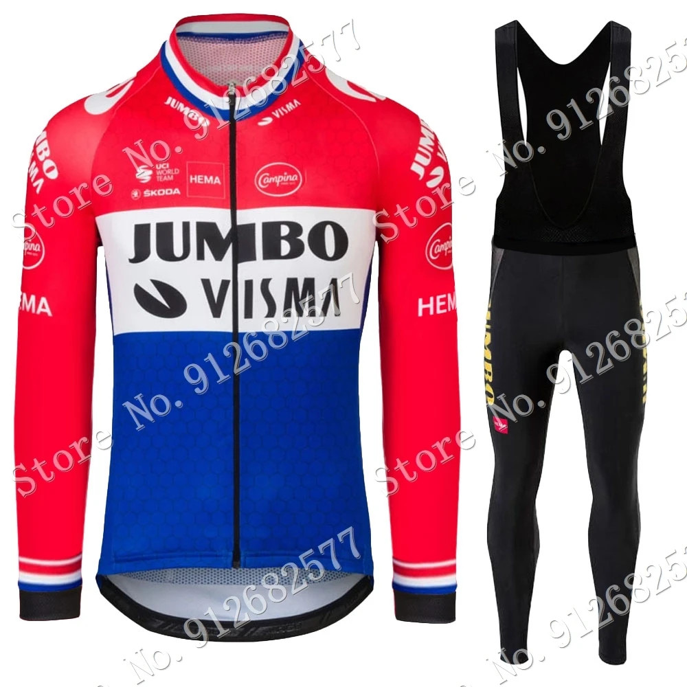 

Team Jumbo Visma Dutch Champion 2022 Cycling Jersey Set Winter Clothing Suit Long Sleeve MTB Bike Road Pants Bib Ropa Ciclismo