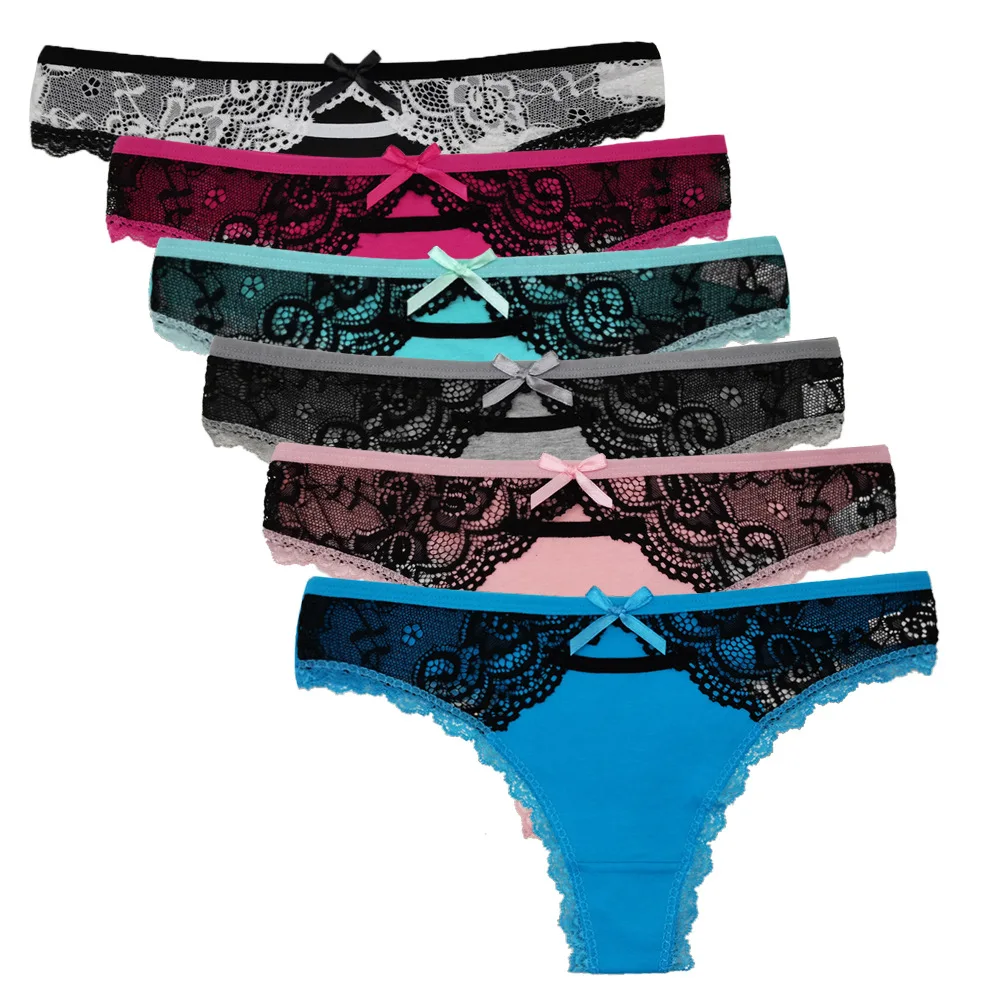 

12Pcs/Lot Women Sexy Cotton Thongs Ladies Lace Panties Women Underwear Intimate Lingerie G-String Underpants T-back