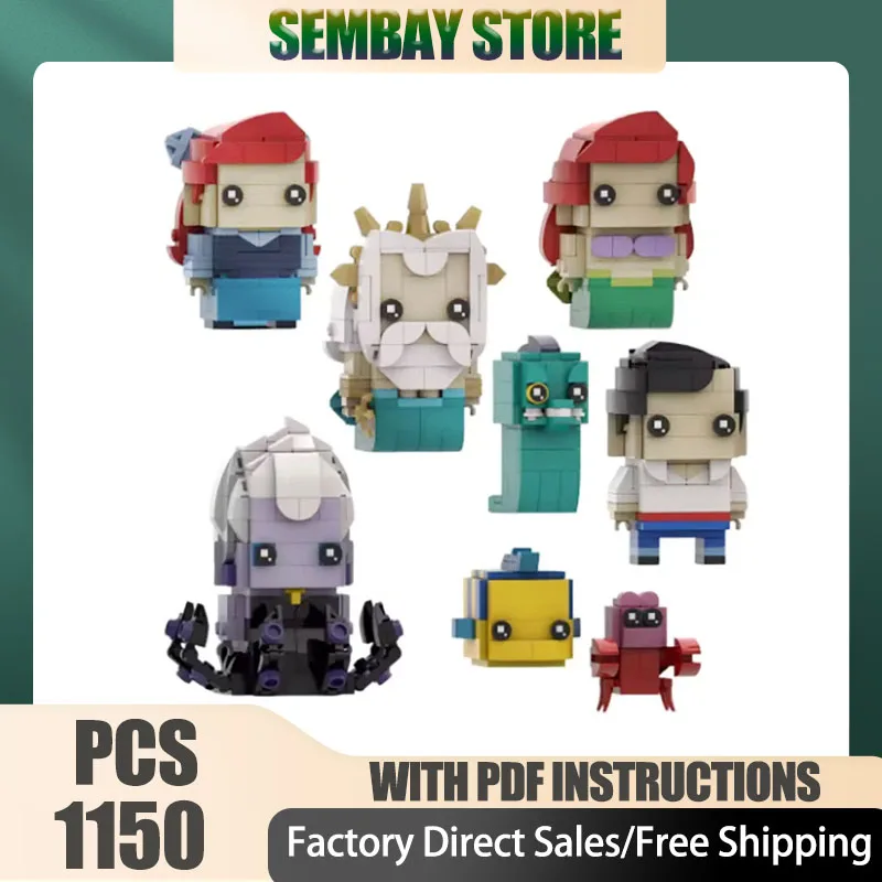 Фото MOC аниме подводный мир мультяшная фигурка Русалочка Brickheadz строительные блоки модель детские игрушки-головоломки подарок на день рождения для взрослых №1