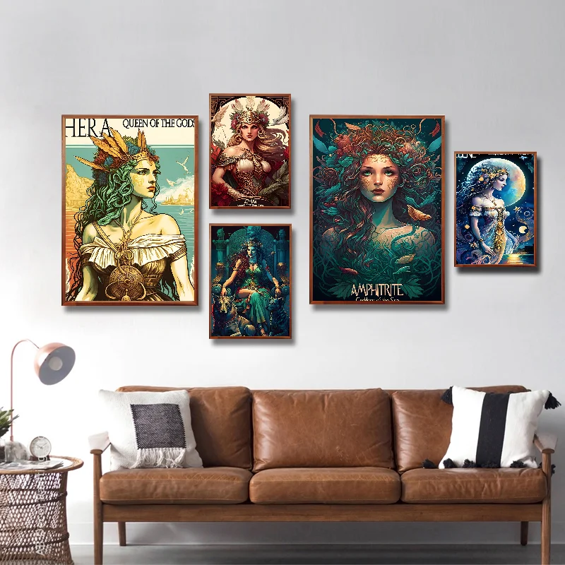Ancient Greek Mythology Zeus Selene Hecate Poster Self-adhesive Art Waterproof Paper Sticker Coffee House Bar Room Wall Decor