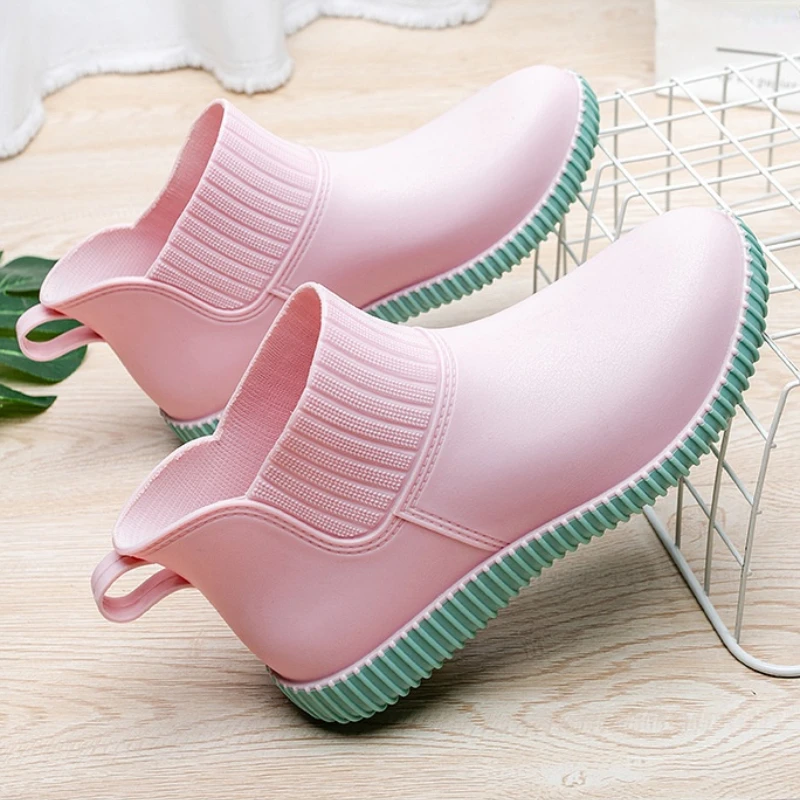 Fashion Rain Boots Women's Galoshes Ladies Shoes Walking Non-slip Waterproof Ankle Rainboots Female Home Garden Work Short Boots