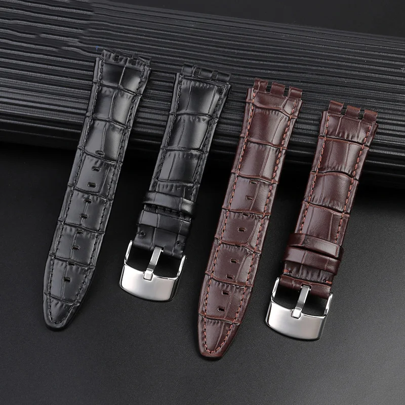 21mm High Quality Black Brown Genuine Leather WatchBand For Swatch YVS400 YVS451 YVB404 cowhide Belt strap men's accessories
